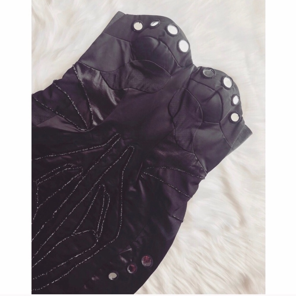 Marjan Pejoski Stapless Embellished Dress Size 2 Designer Mini Bodycon Textured